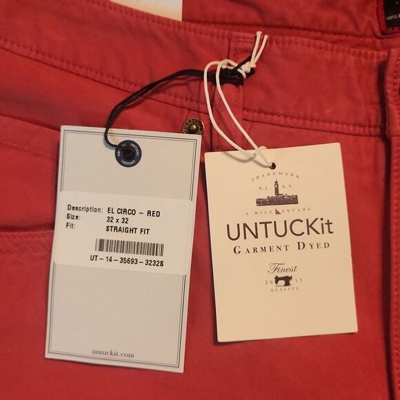 UNTUCKIT Straight Fit Mid Rise Stretch Casual Comfort Pants, 32" X 32", Red - Picture 5 of 8
